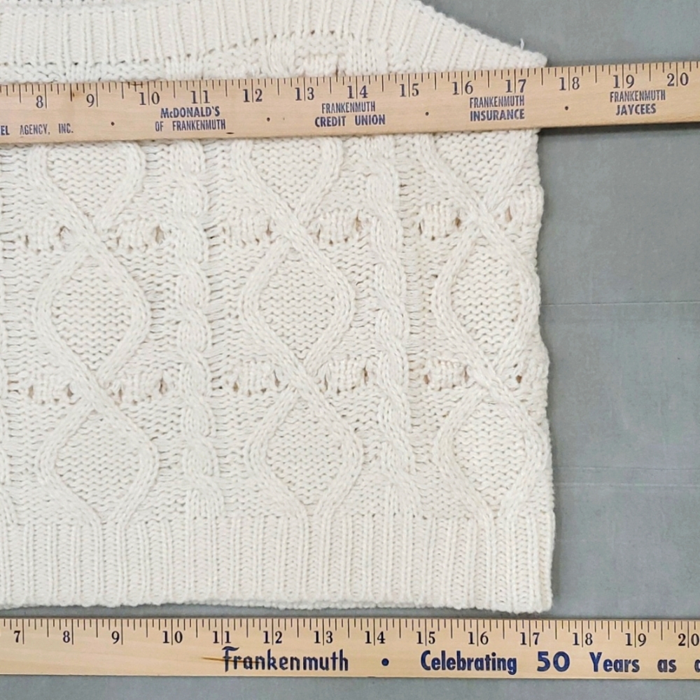Papillon crop top women's sz large cream cable knit crochet cottagecore - Picture 4 of 8